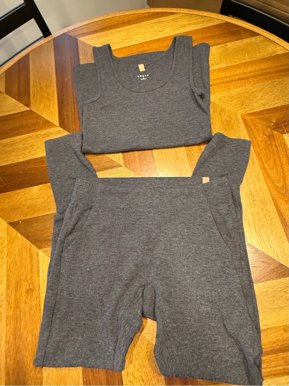 lunya Charcoal Gray pajama lounge tank and pants base layer